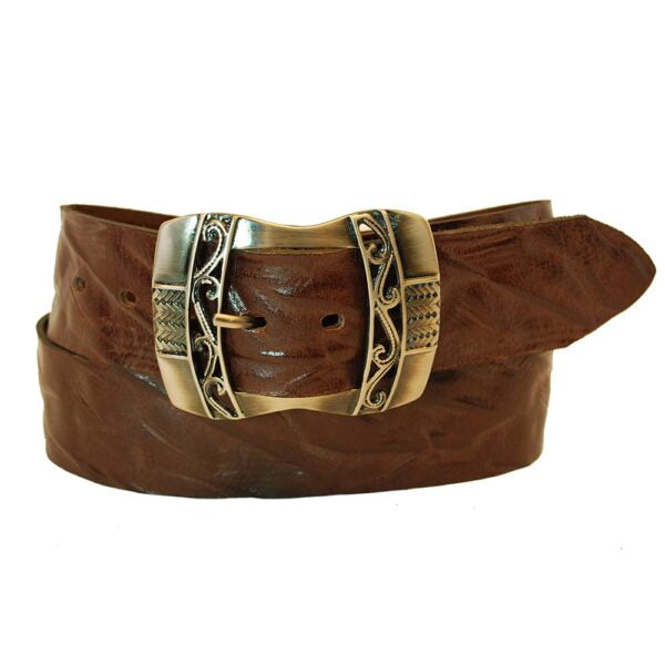 Wide leather belt for women model "bars"