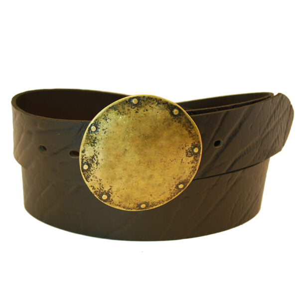 Wide leather belt for women model "Moon"