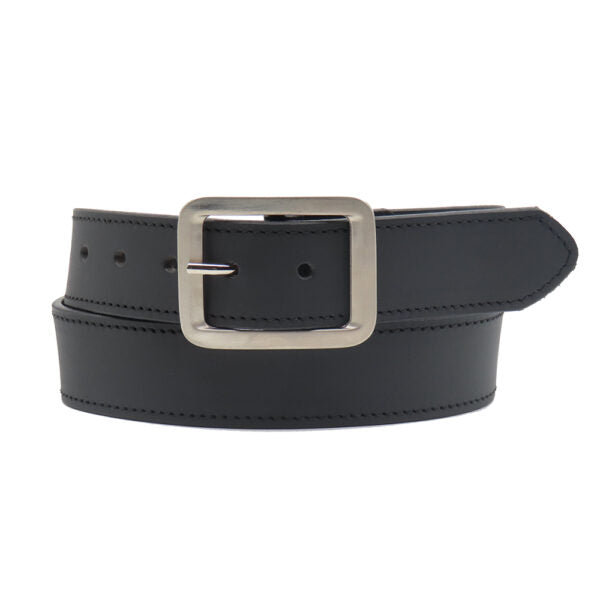 Black leather belt + black stitching for men model "Assaf"