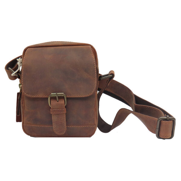 Side bag for men in high-quality leather "Nhorai" wine brown