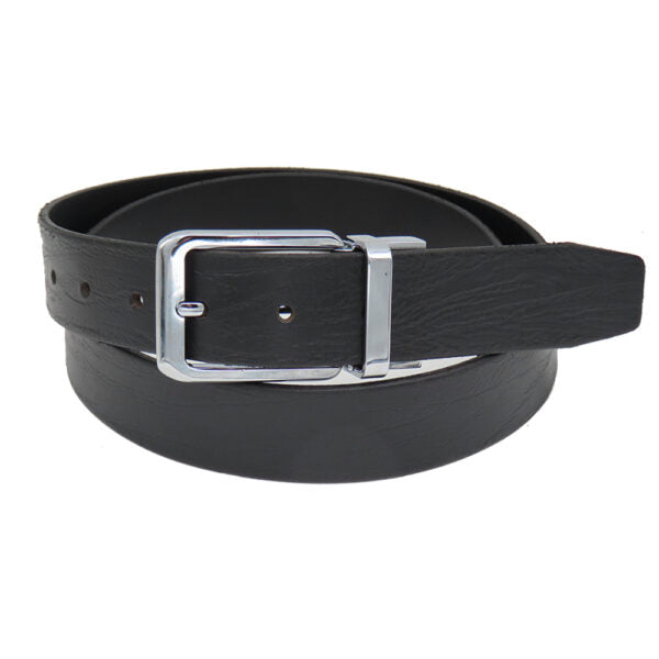 Veined black leather belt for men model "Blaze"