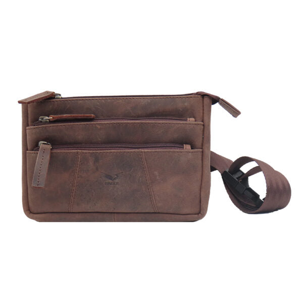 Side bag for men in quality "Sharon" brown nubuck leather