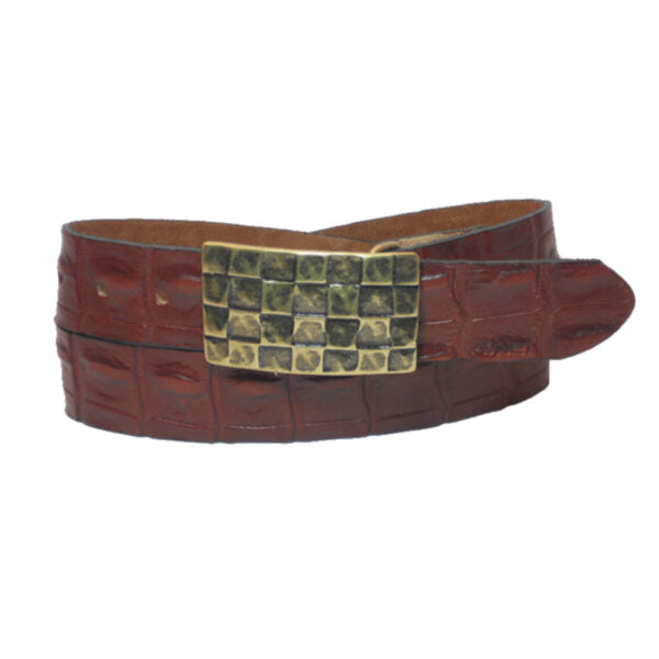 Brown leather belt for men model "checkmate"