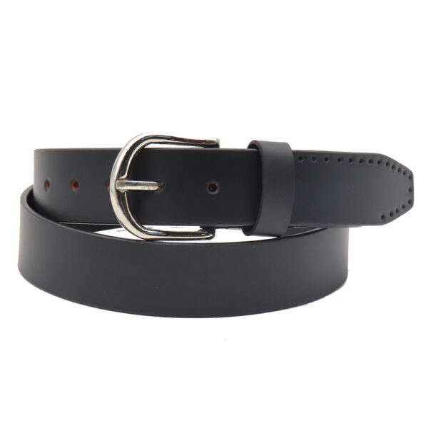 Black leather belt + edge stitch for men "Maor" model