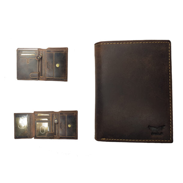 Fine leather wallet for men "big size" brown nubuck model