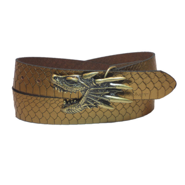 Golden snake leather belt for men "Dragon" model