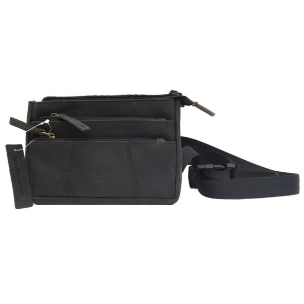 Black "Sharon" quality leather side bag for men