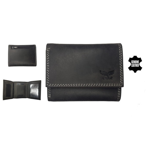 Fine leather wallet for men model "Velcro" black nubuck