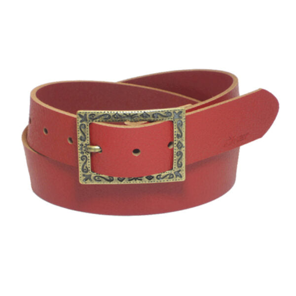 Red leather belt for women model "Monique"