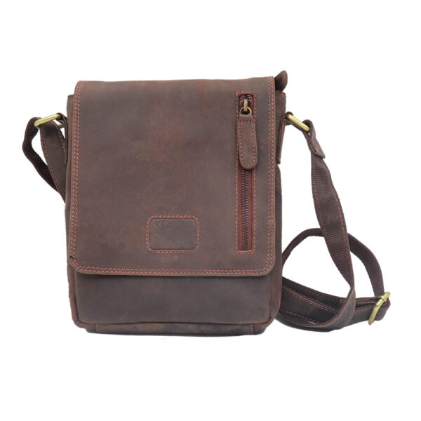 Side bag for men in high-quality leather "Martin" brown