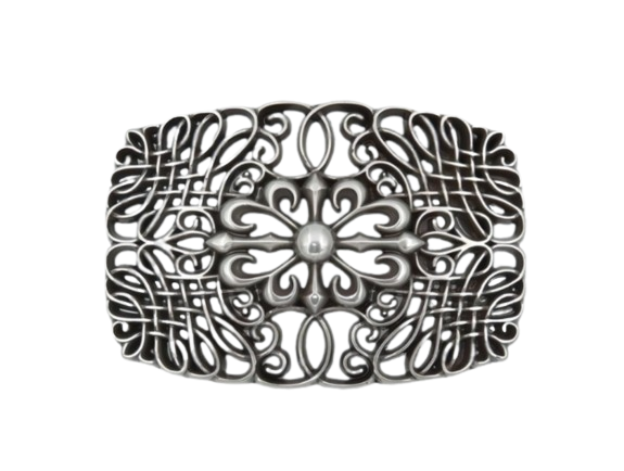 Decorated mesh buckle - silver